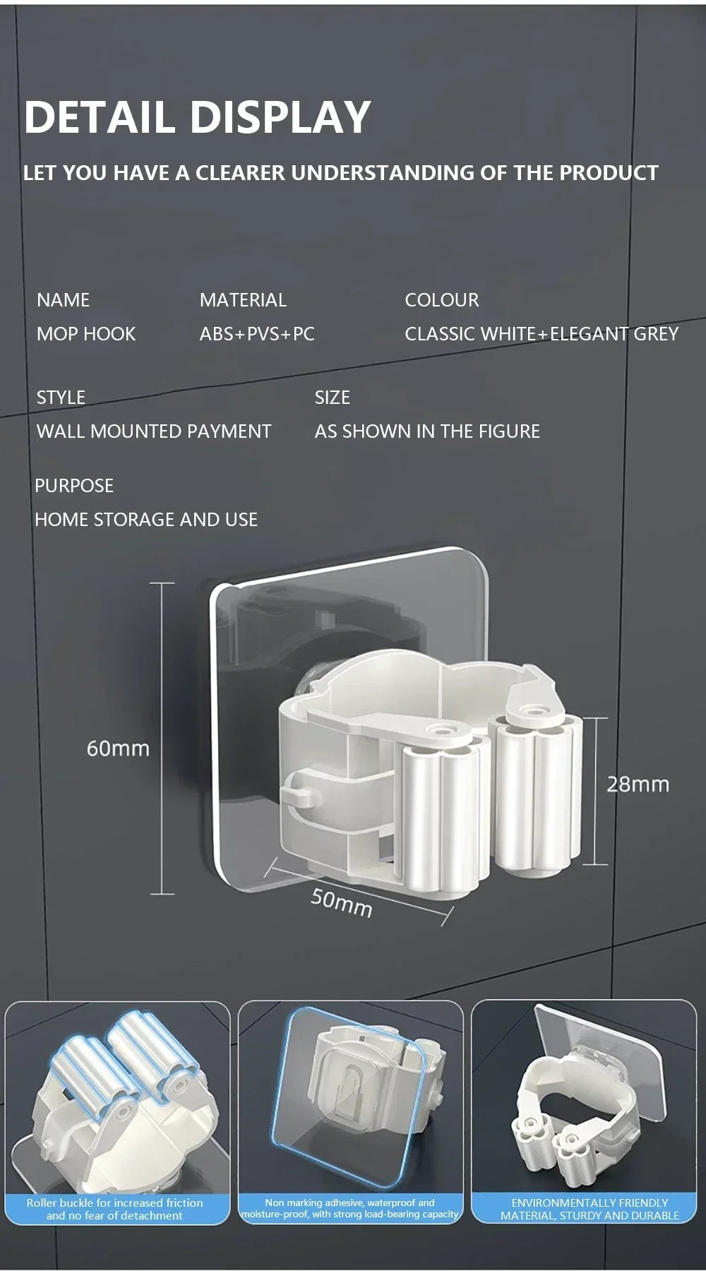 Self-Adhesive Wall-Mounted Mop Holder & Broom Stand Organizer
