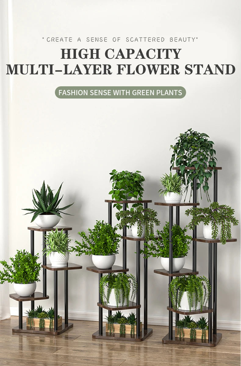 Wooden Plant Stand with Storage Shelf for Flower Pots (4/5/6 Tiers)
