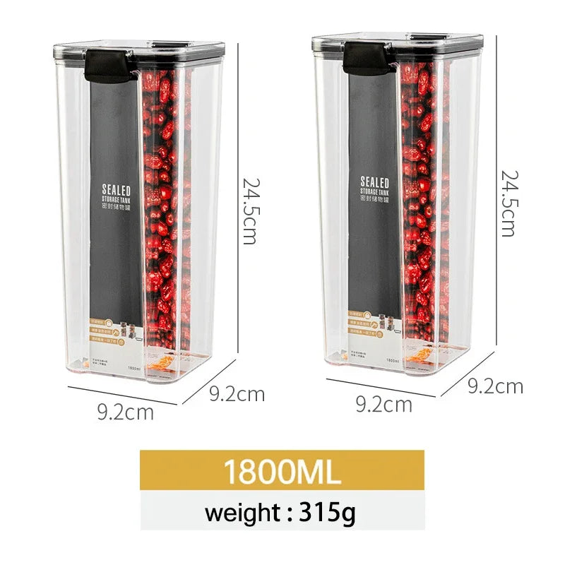 Stackable plastic food storage jars, ranging from 460ml to 1800ml