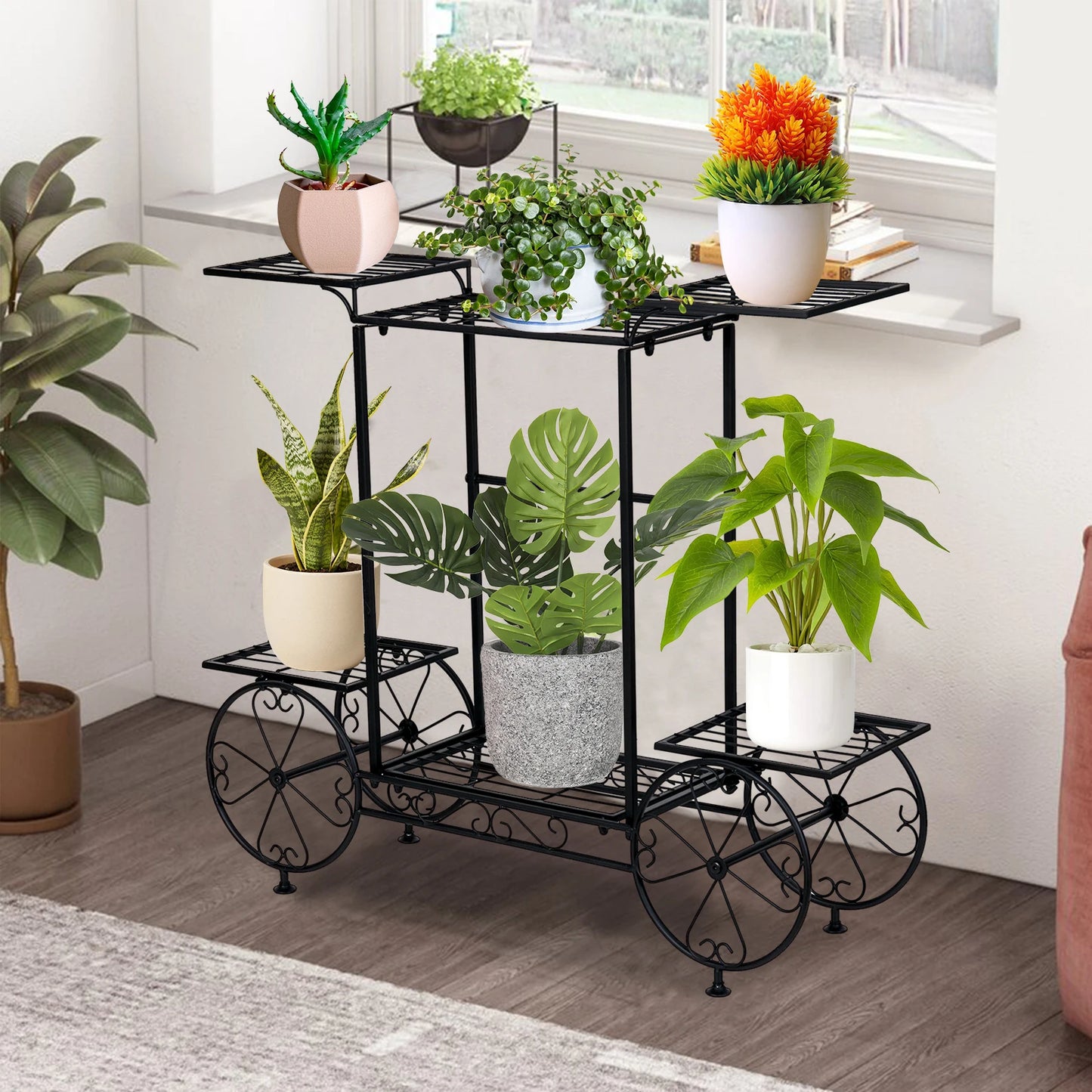 6-Tier Metal Plant Stand Garden Cart - Indoor/Outdoor Display Shelf
