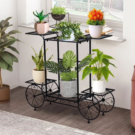 6-Tier Metal Plant Stand Garden Cart - Indoor/Outdoor Display Shelf