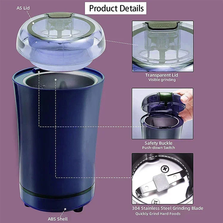 2024 Small Electric Stainless Steel Grain & Coffee Grinder for Kitchen