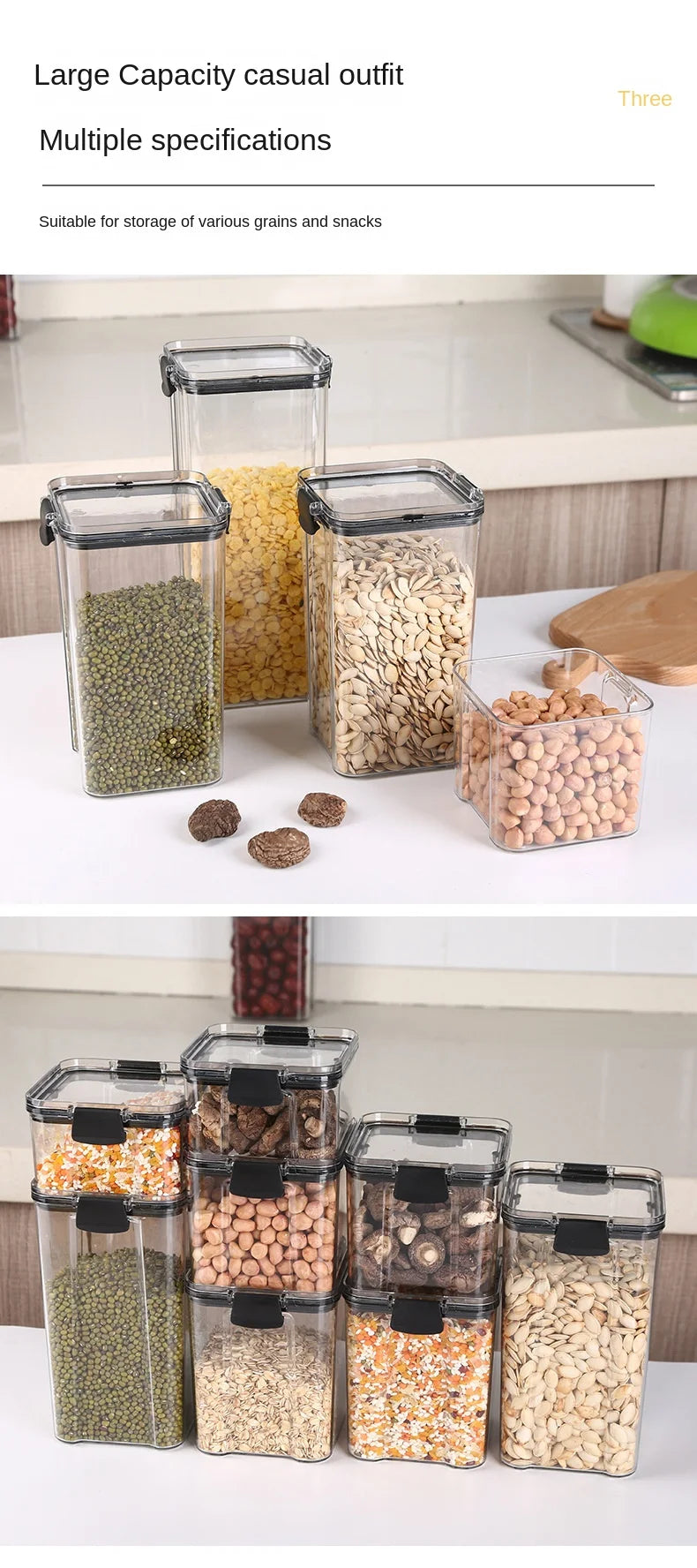 5Pcs Stackable Sealed Food Storage Jars, Transparent Plastic