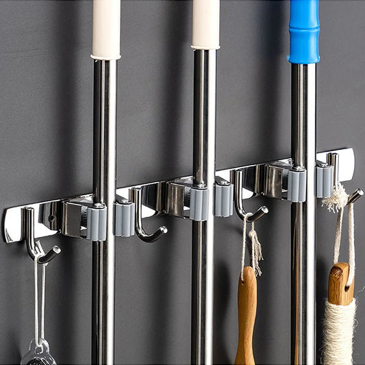 Stainless Steel Wall Mount Mop & Broom Organizer Hook