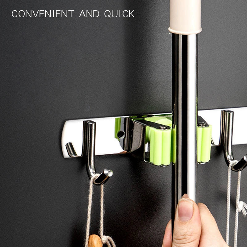 Stainless Steel Wall Mount Mop & Broom Organizer Hook
