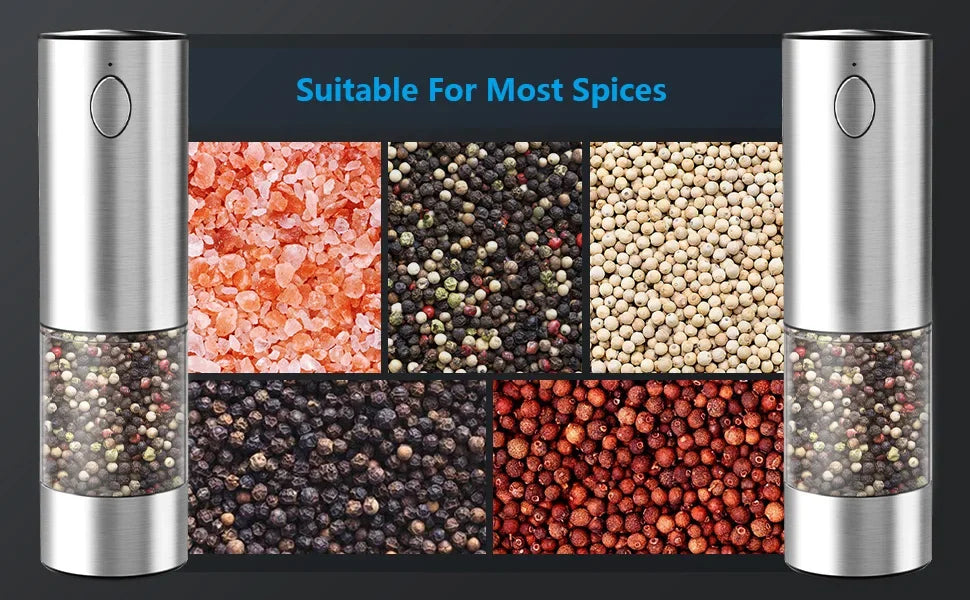 Electric Salt & Pepper Grinder Set with Adjustable Grind & LED Light