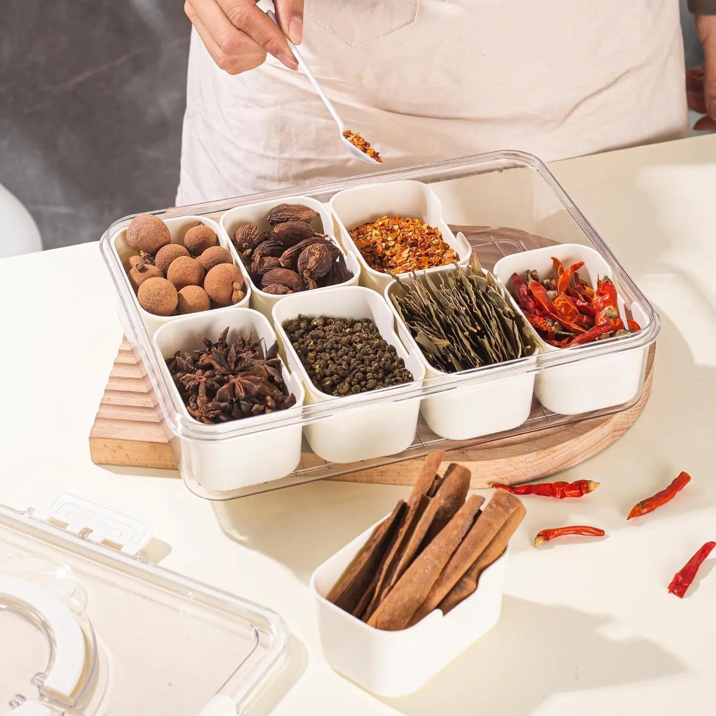 8-Compartment Snack Serving Tray with Handle