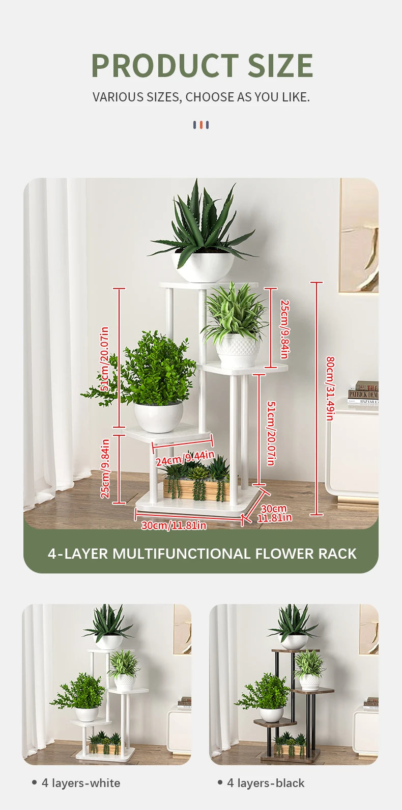 Wooden Plant Stand with Storage Shelf for Flower Pots (4/5/6 Tiers)