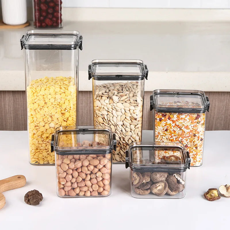 5Pcs Stackable Sealed Food Storage Jars, Transparent Plastic