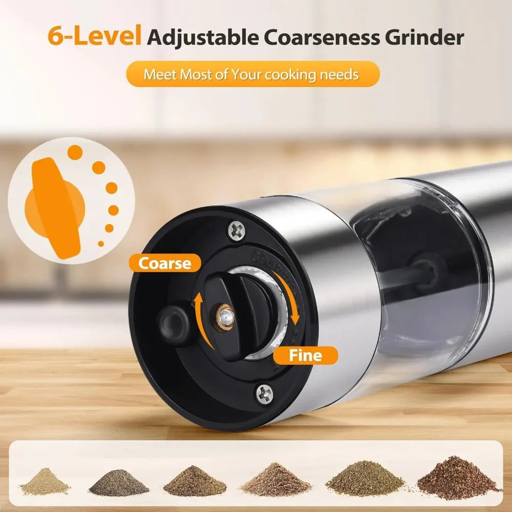 Electric Salt & Pepper Grinder Set with Adjustable Grind & LED Light
