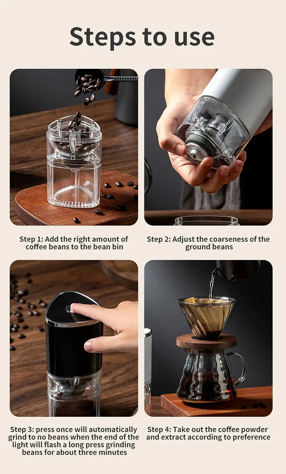 Portable Electric Coffee Grinder with USB-C Charging and Ceramic Core