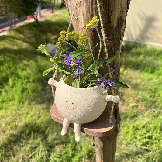 Smiling Face Resin Swing Planter for Indoor/Outdoor Plants