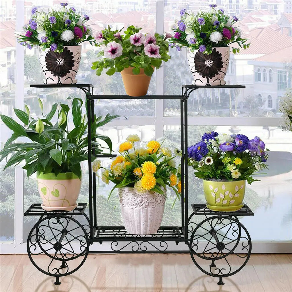 6-Tier Metal Plant Stand Garden Cart - Indoor/Outdoor Display Shelf