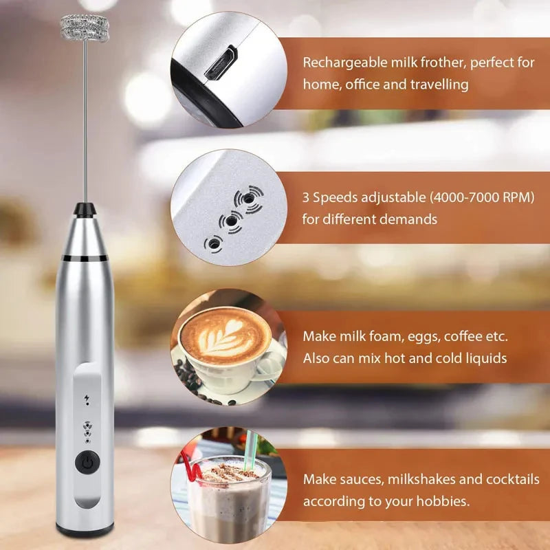 Portable USB Milk Frother & Mini Handheld Mixer