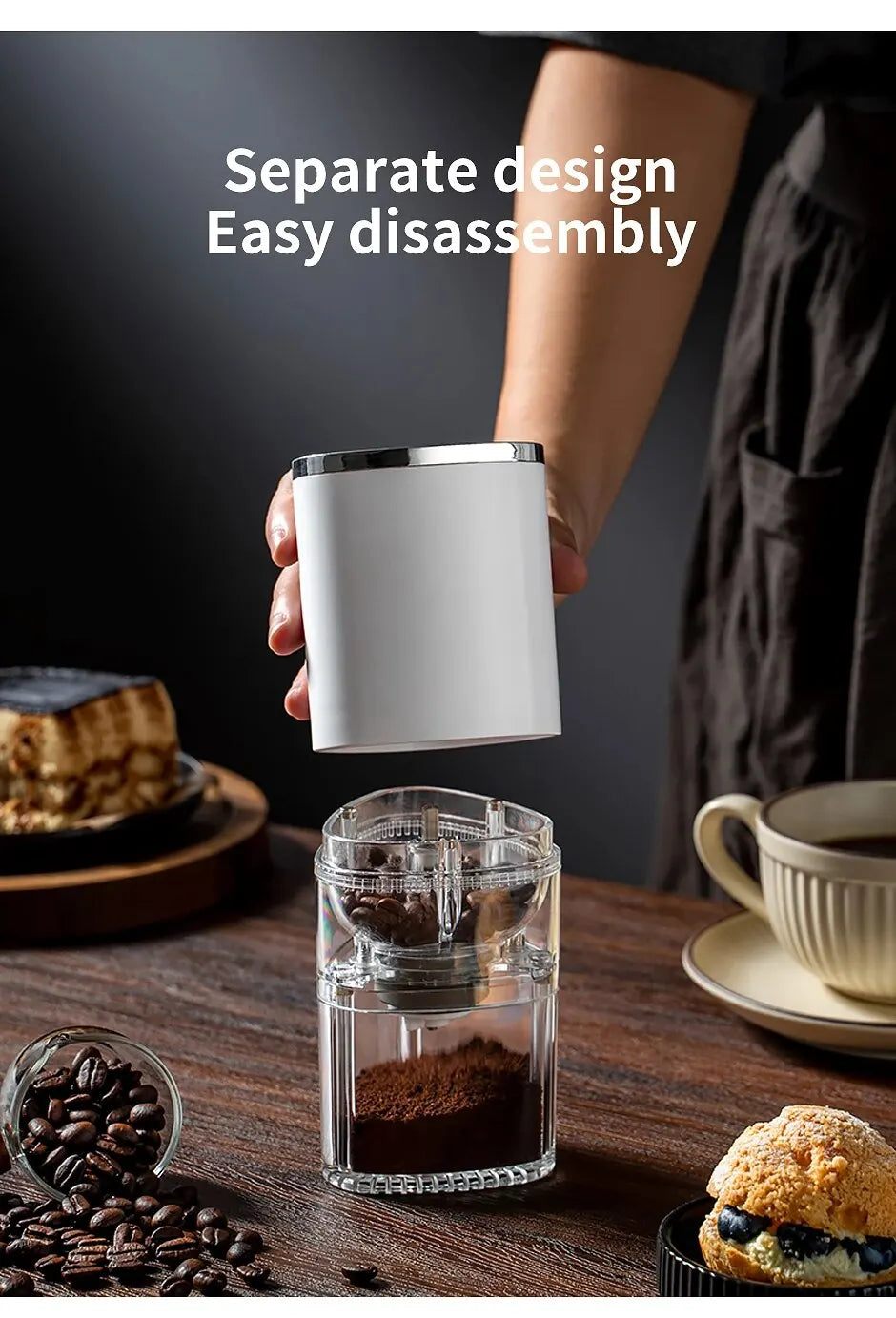 Portable Electric Coffee Grinder with USB-C Charging and Ceramic Core