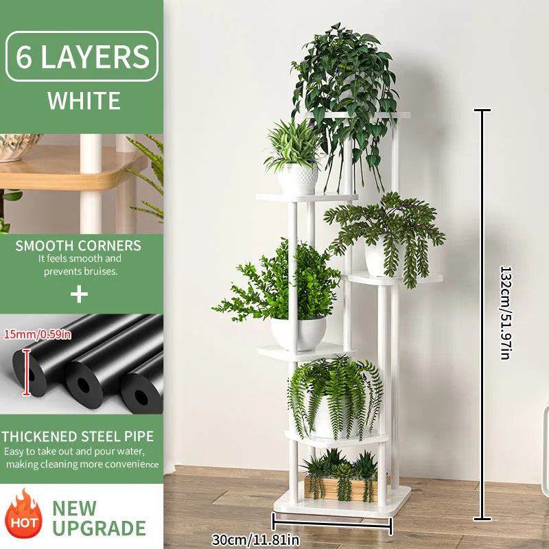 Wooden Plant Stand with Storage Shelf for Flower Pots (4/5/6 Tiers)