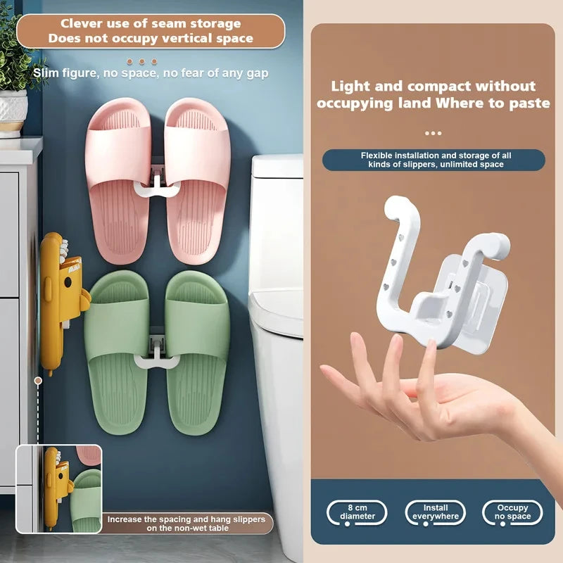 2Pcs Wall-Mounted Self-Adhesive Slipper Hooks