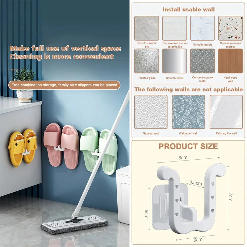 2Pcs Wall-Mounted Self-Adhesive Slipper Hooks
