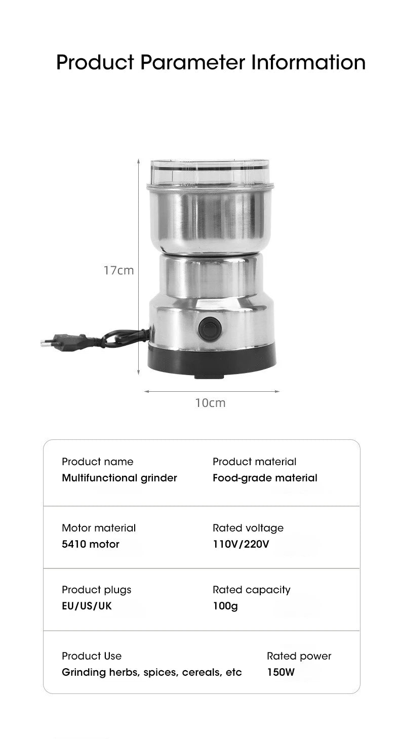 300ml Mini Electric Grinder for Coffee, Spices, and Baby Food with 4 Blades
