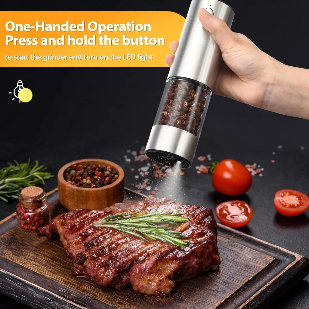 Electric Salt & Pepper Grinder Set with Adjustable Grind & LED Light