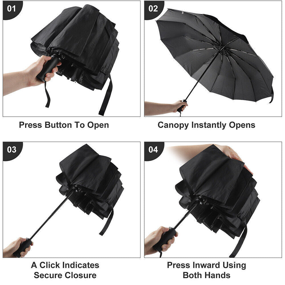 Strong Windproof 12-Rib Compact Automatic Umbrella