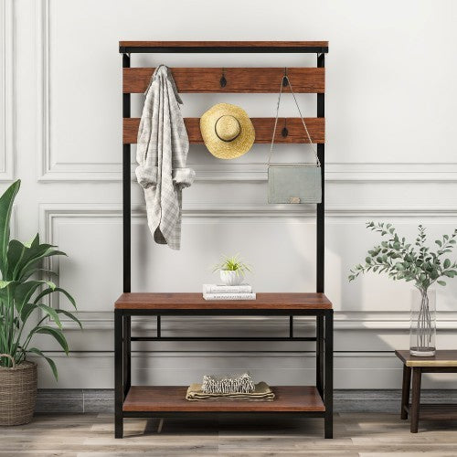 Coat Rack Stand with Shoe Rack & Hooks, 150cm