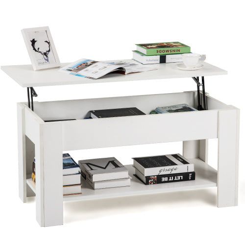 White Lift-Top Coffee Table with Storage & Shelf