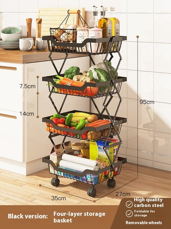 Folding Multi-Layer Kitchen Storage Rack with Gap for Fruits and Vegetables