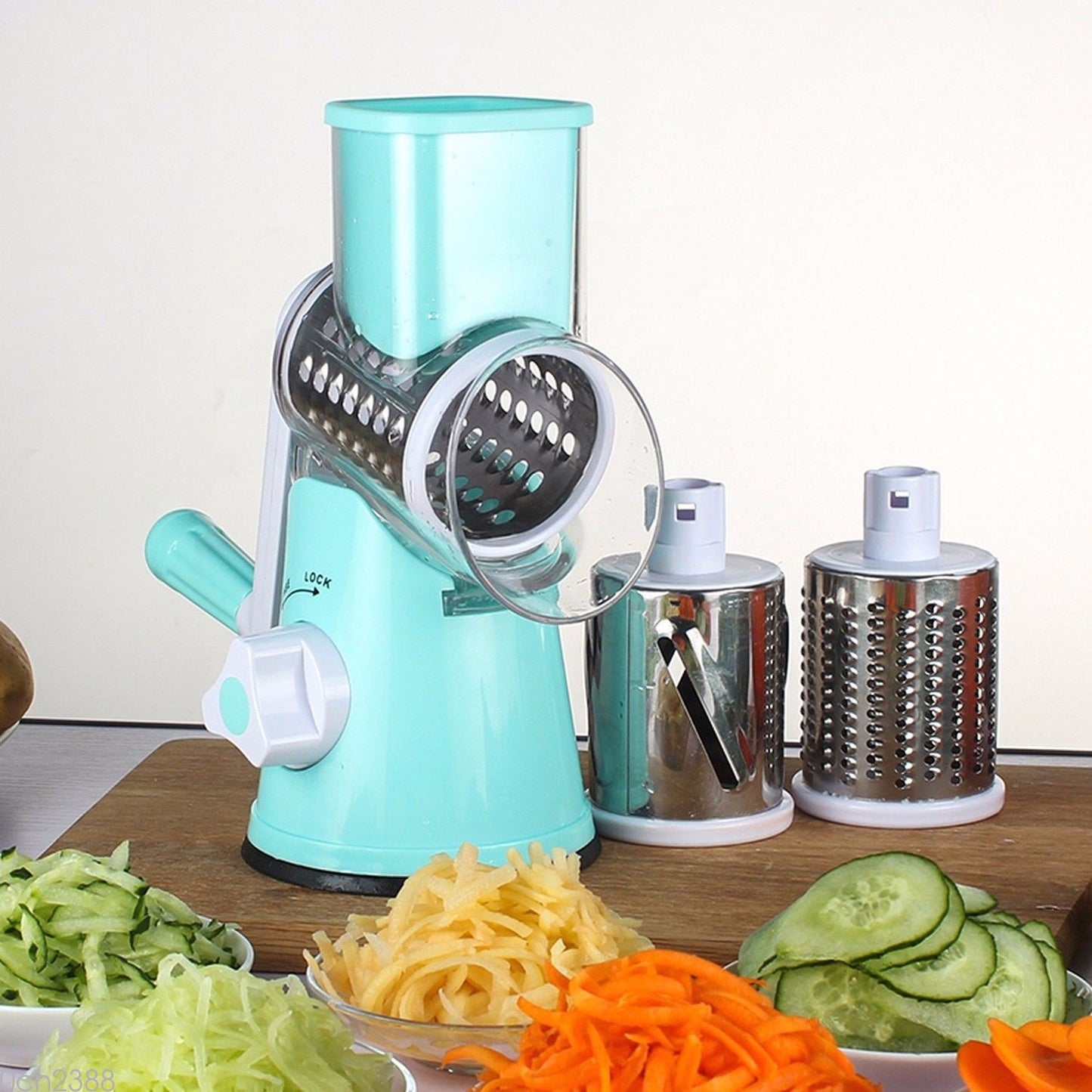 Multi-Purpose Round Mandoline Slicer: Efficiently Slice Vegetables, Julienne Potatoes, Carrots, and Grate Cheese