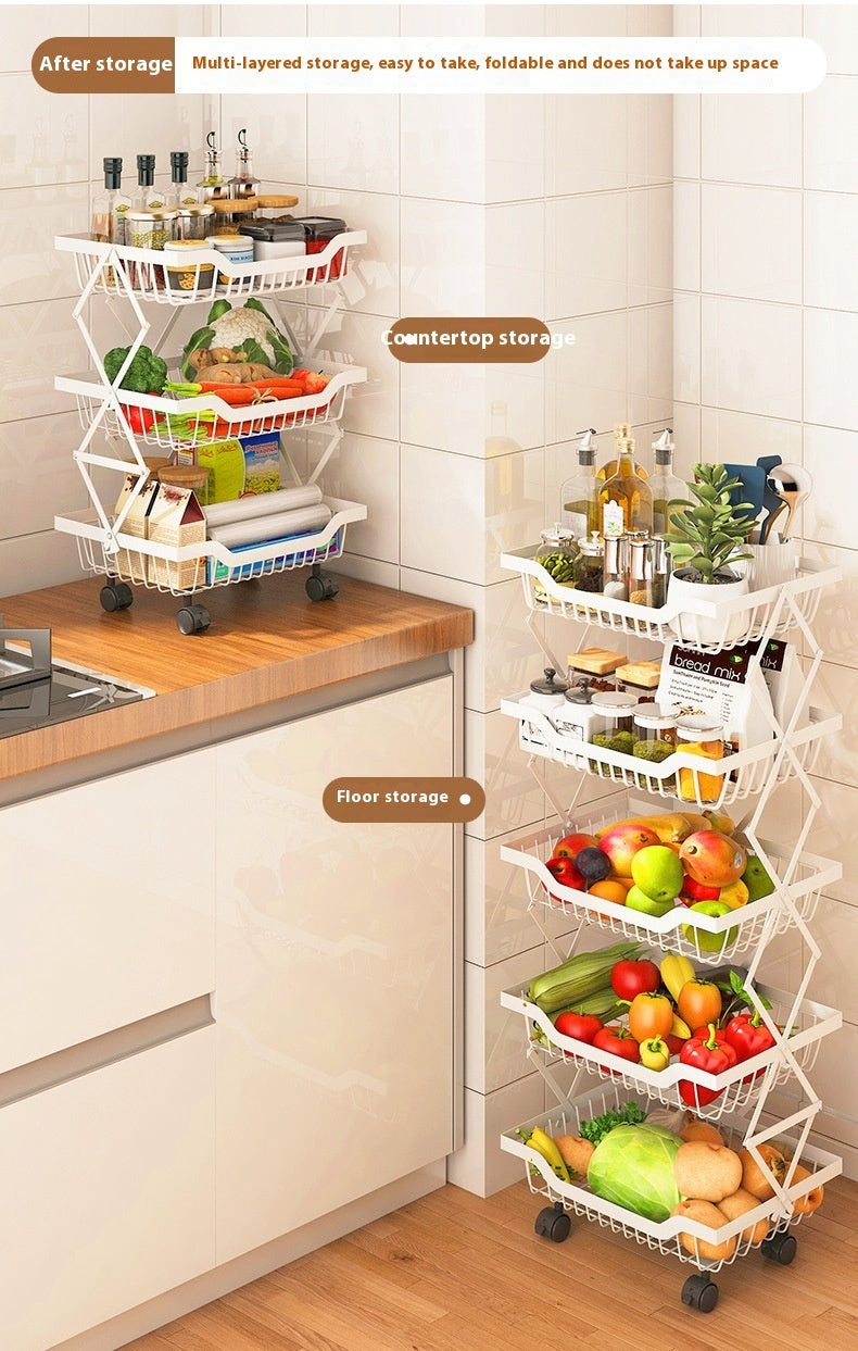 Folding Multi-Layer Kitchen Storage Rack with Gap for Fruits and Vegetables