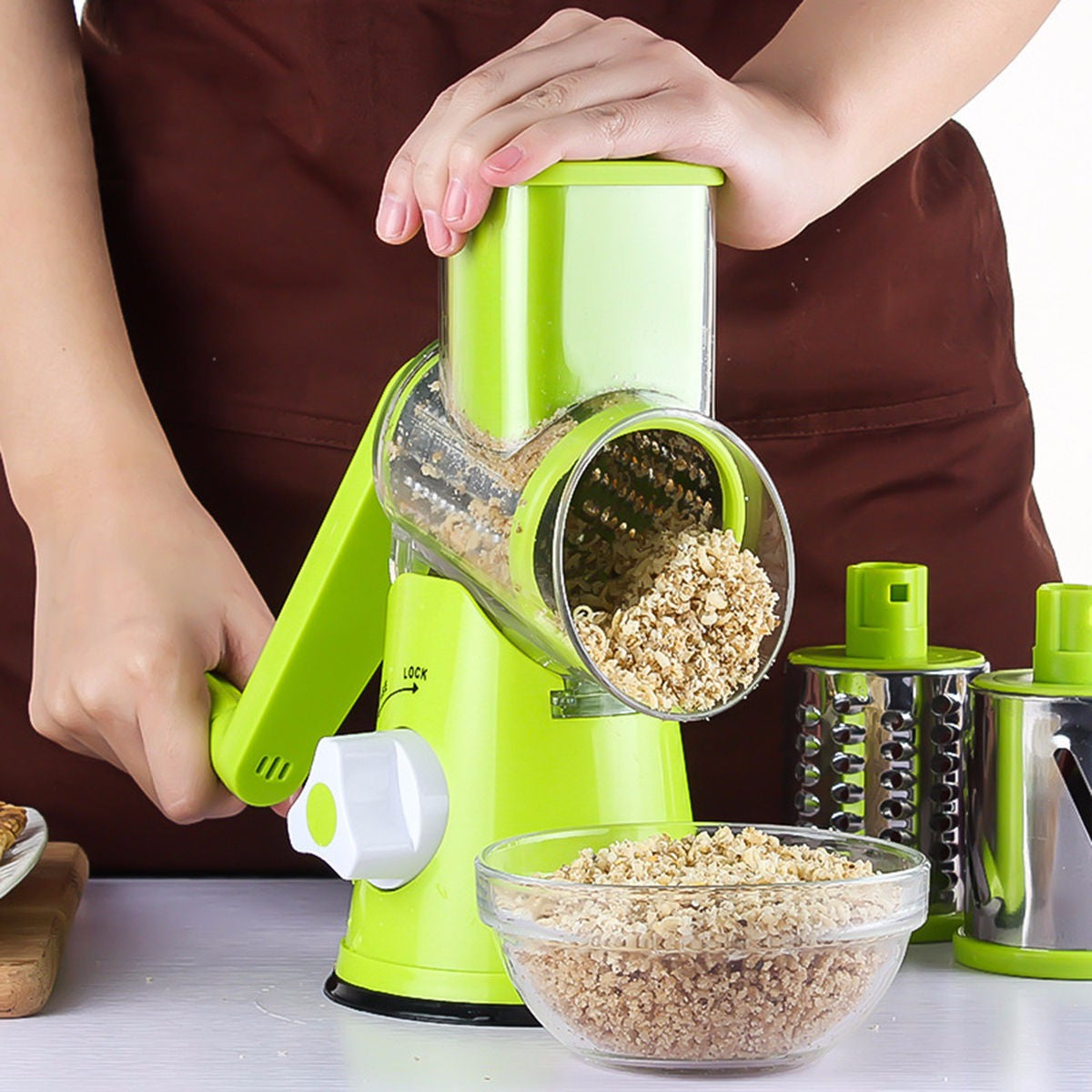 Multi-Purpose Round Mandoline Slicer: Efficiently Slice Vegetables, Julienne Potatoes, Carrots, and Grate Cheese