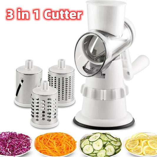 3-in-1 Vegetable Slicer: Manual Grater, Round Chopper, and Mandoline Shredder for Potatoes and More - Essential Kitchen Gadget