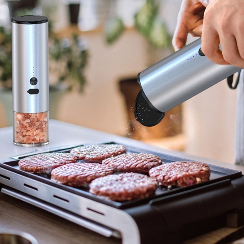 Rechargeable Electric Pepper and Salt Grinder Set with LED - Kitchen Gadgets for Corn, Soybean, Salt, and Pepper Grinding