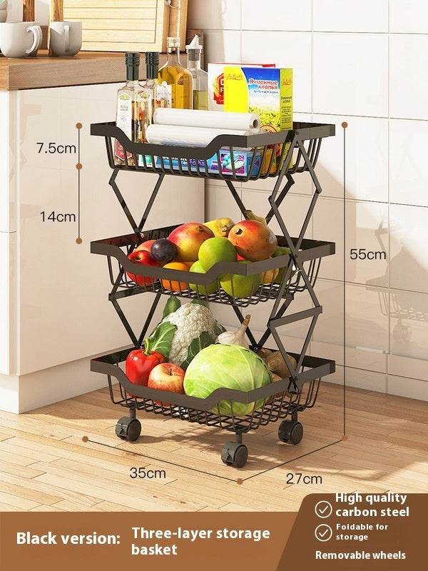 Folding Multi-Layer Kitchen Storage Rack with Gap for Fruits and Vegetables