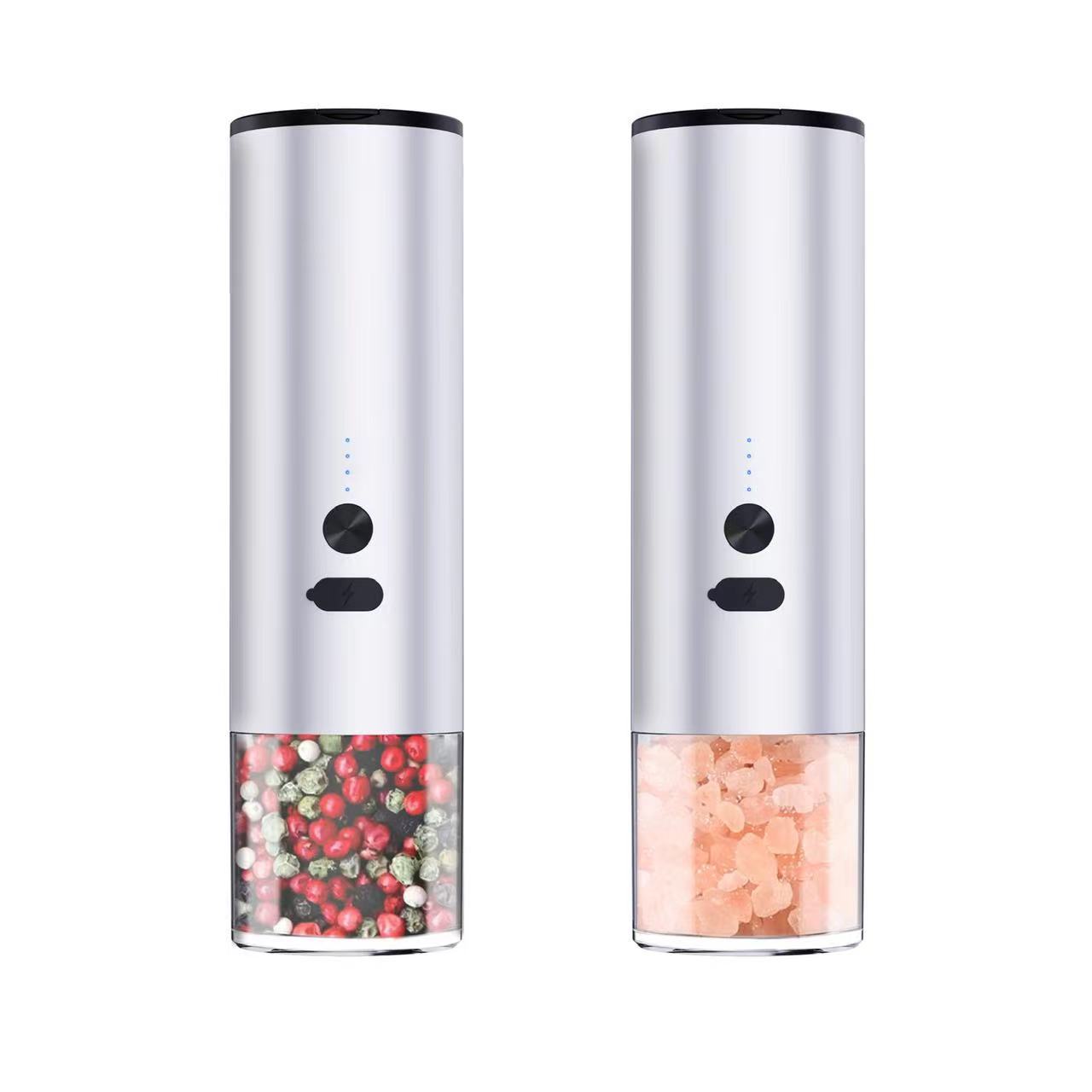 Rechargeable Electric Pepper and Salt Grinder Set with LED - Kitchen Gadgets for Corn, Soybean, Salt, and Pepper Grinding