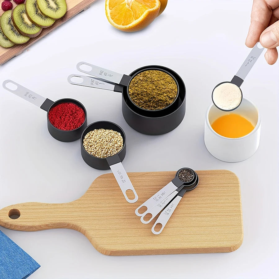 Plastic Measuring Cups & Spoons Set (4/8 PCS) – Stainless Steel Handles