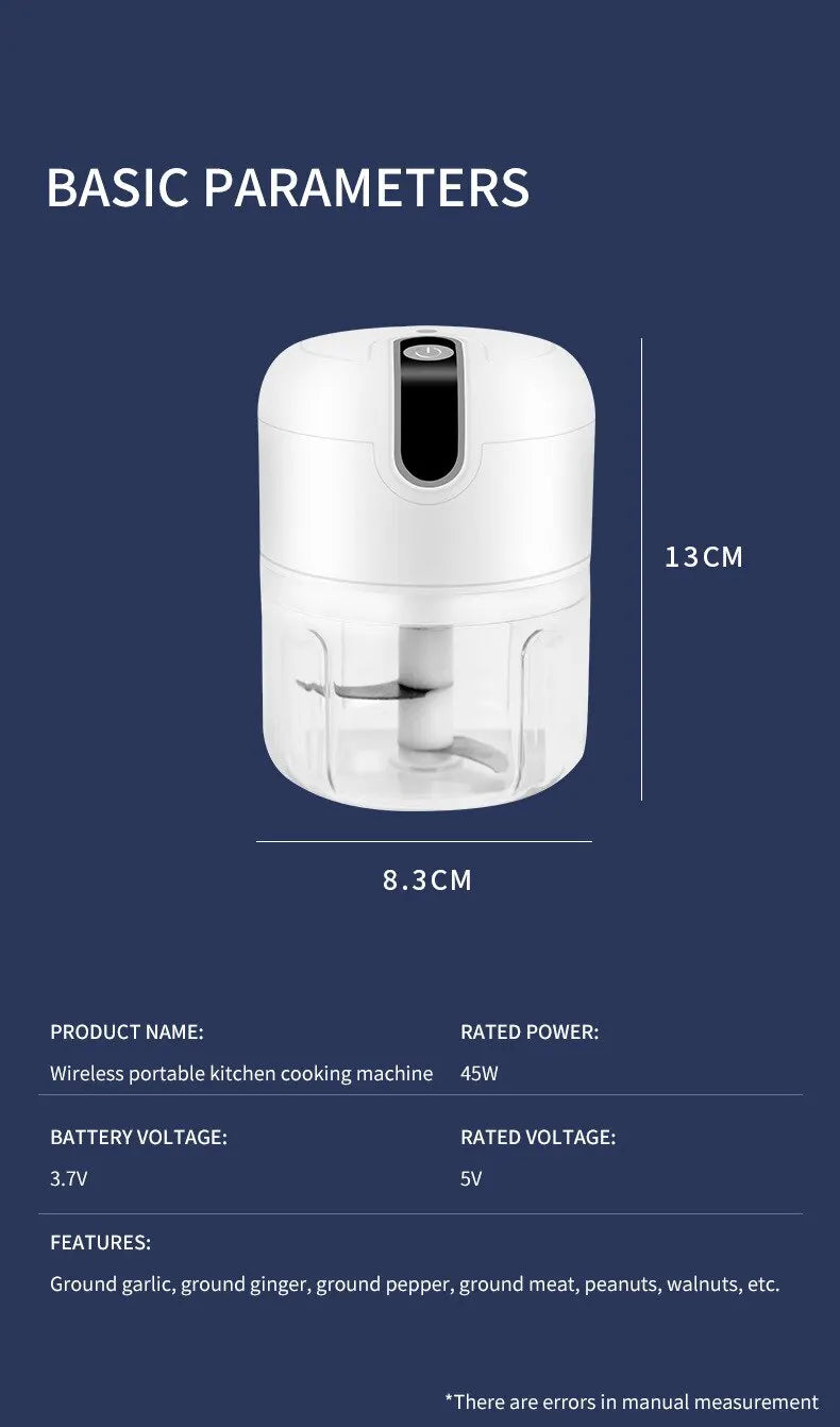 Portable Electric Mini Chopper – USB Rechargeable Garlic & Meat Grinder