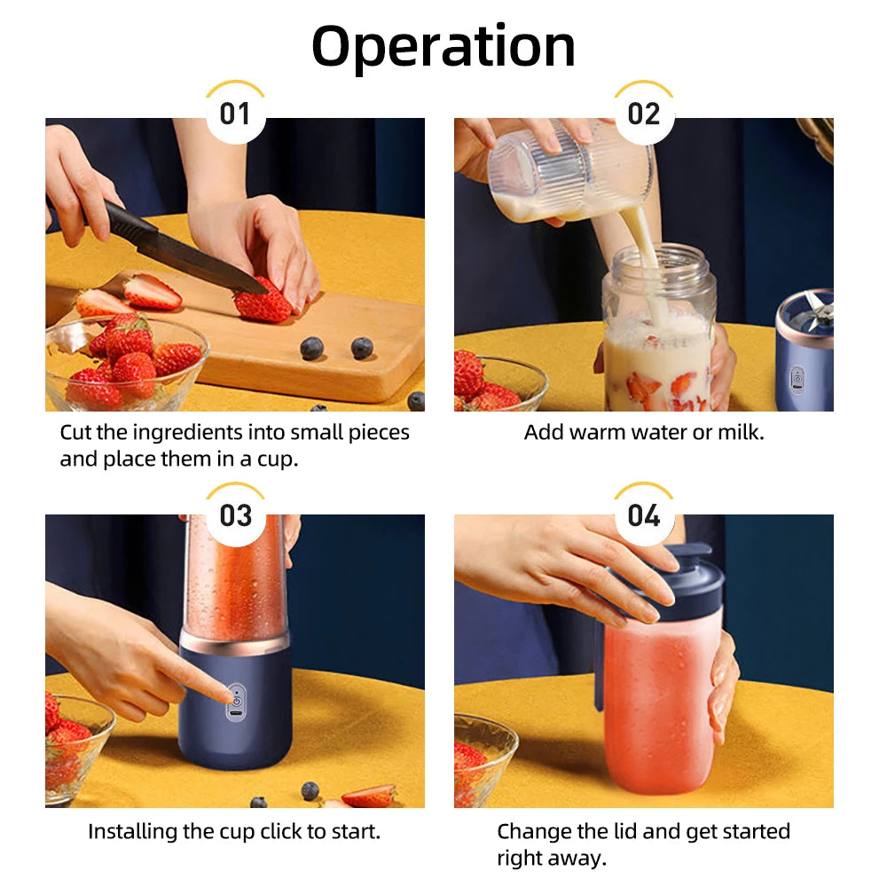 6-Blade USB Portable Juicer Blender with 2 Cups