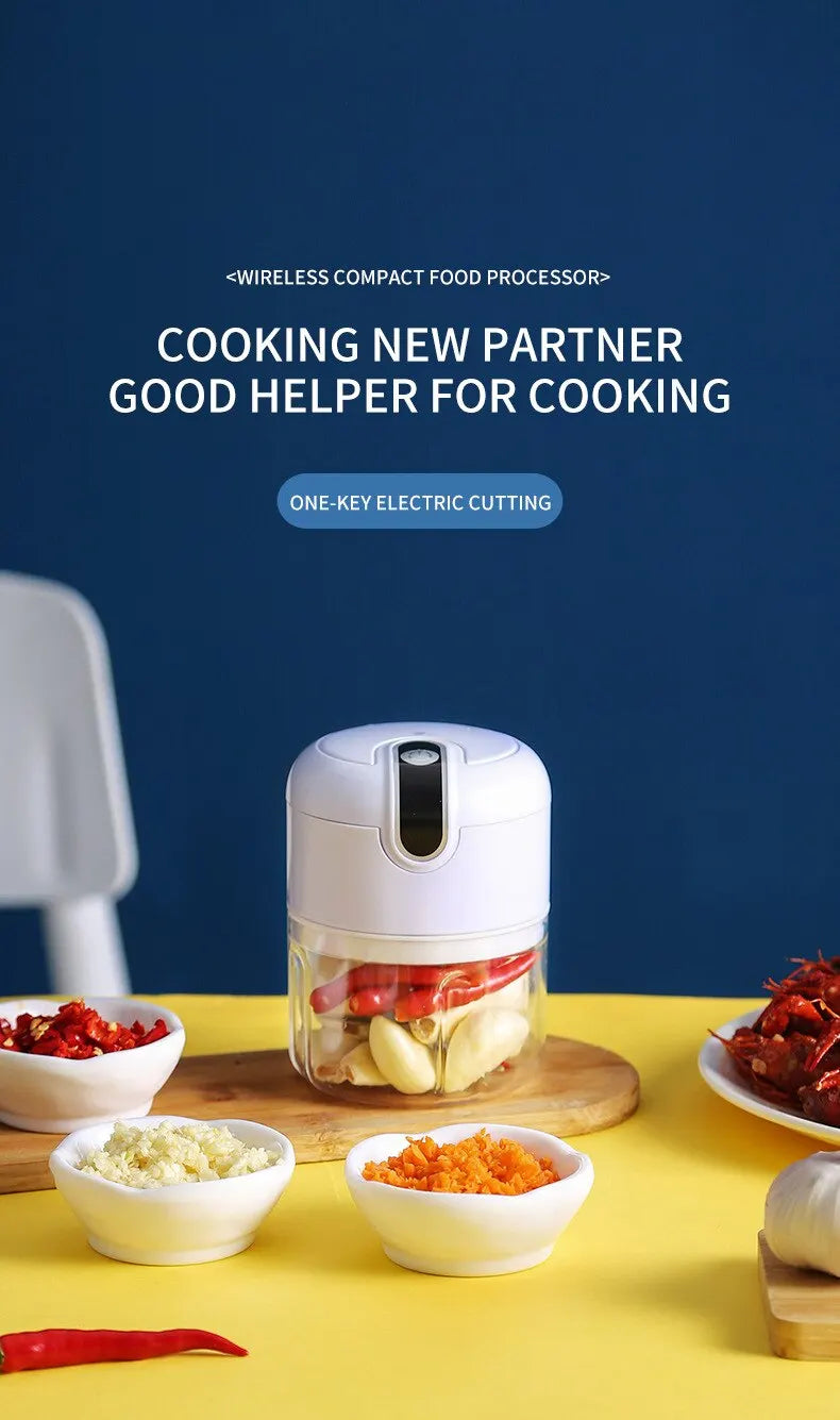 Portable Electric Mini Chopper – USB Rechargeable Garlic & Meat Grinder