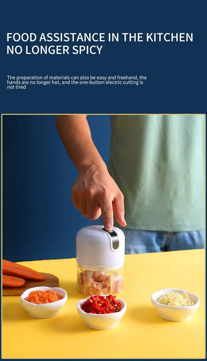 Portable Electric Mini Chopper – USB Rechargeable Garlic & Meat Grinder