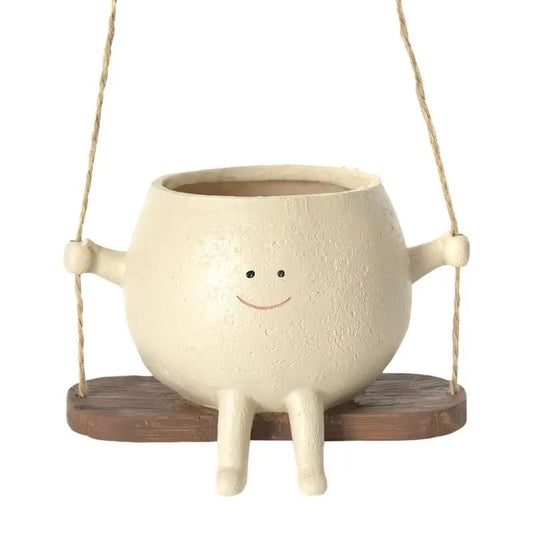Smiling Face Resin Swing Planter for Indoor/Outdoor Plants