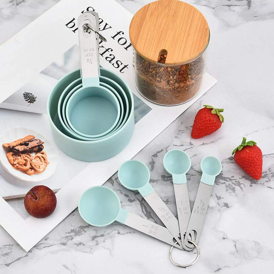 Plastic Measuring Cups & Spoons Set (4/8 PCS) – Stainless Steel Handles