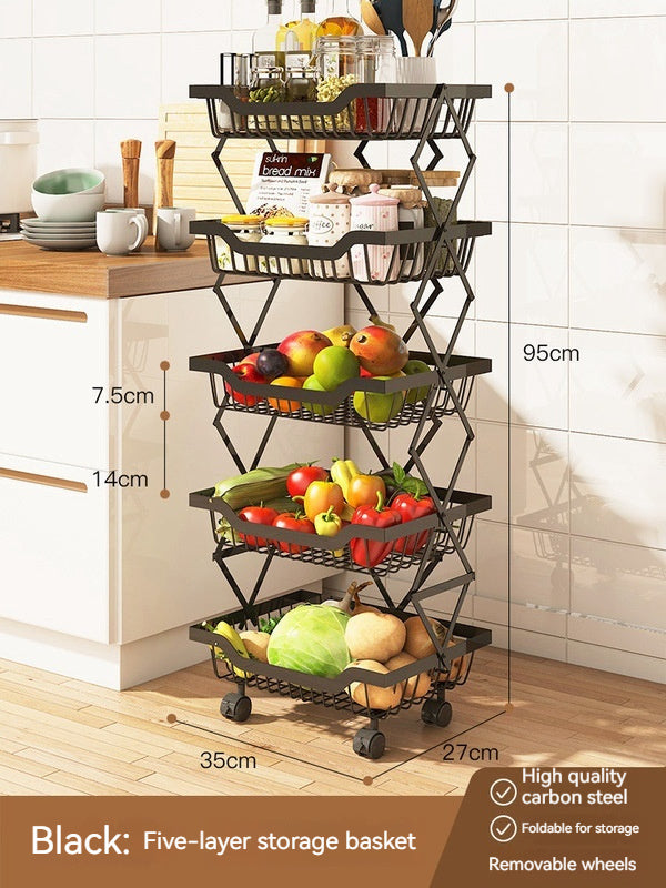 Folding Multi-Layer Kitchen Storage Rack with Gap for Fruits and Vegetables